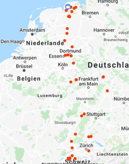 Besuchte Orte in Deutschland 2018