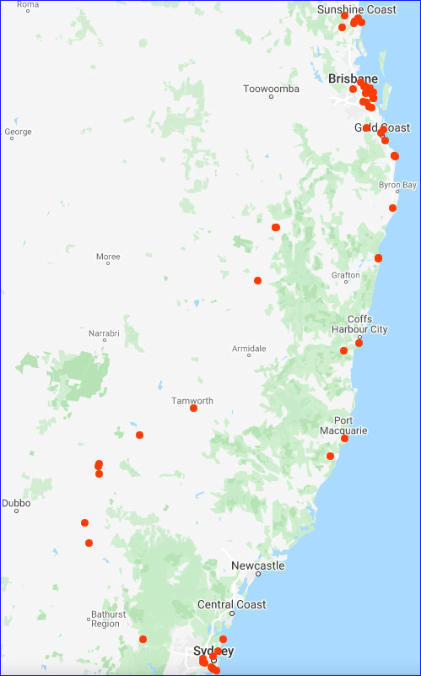 Besuchte Orte in Australien 2018