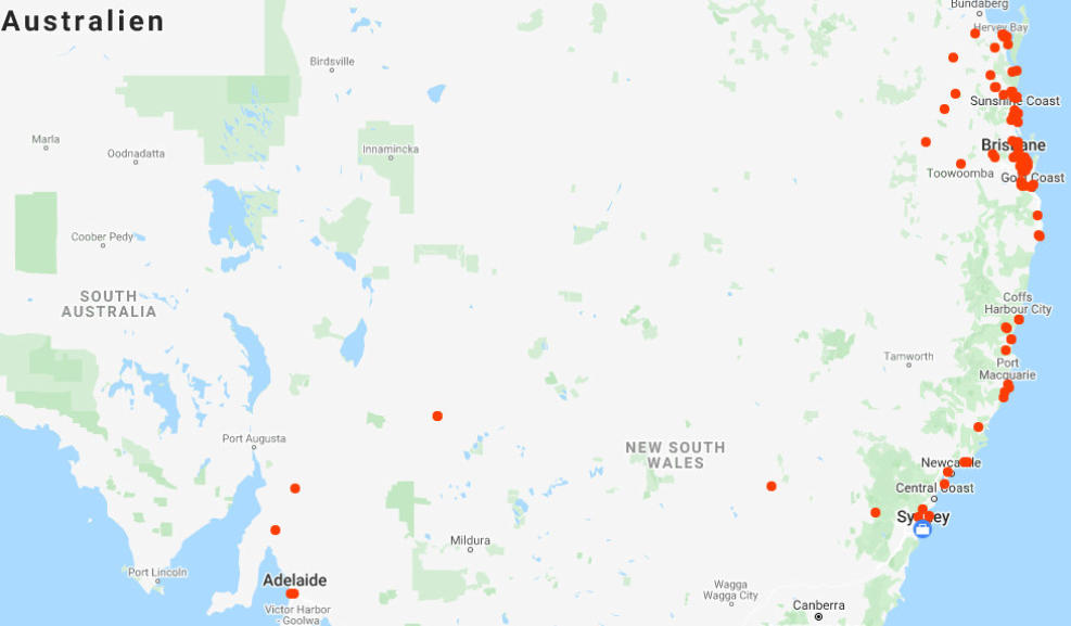 Besuchte Orte in Australien 2019